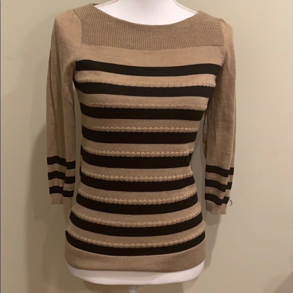 Ann Taylor Loft Top Tan/Blk Striped Top XSP
